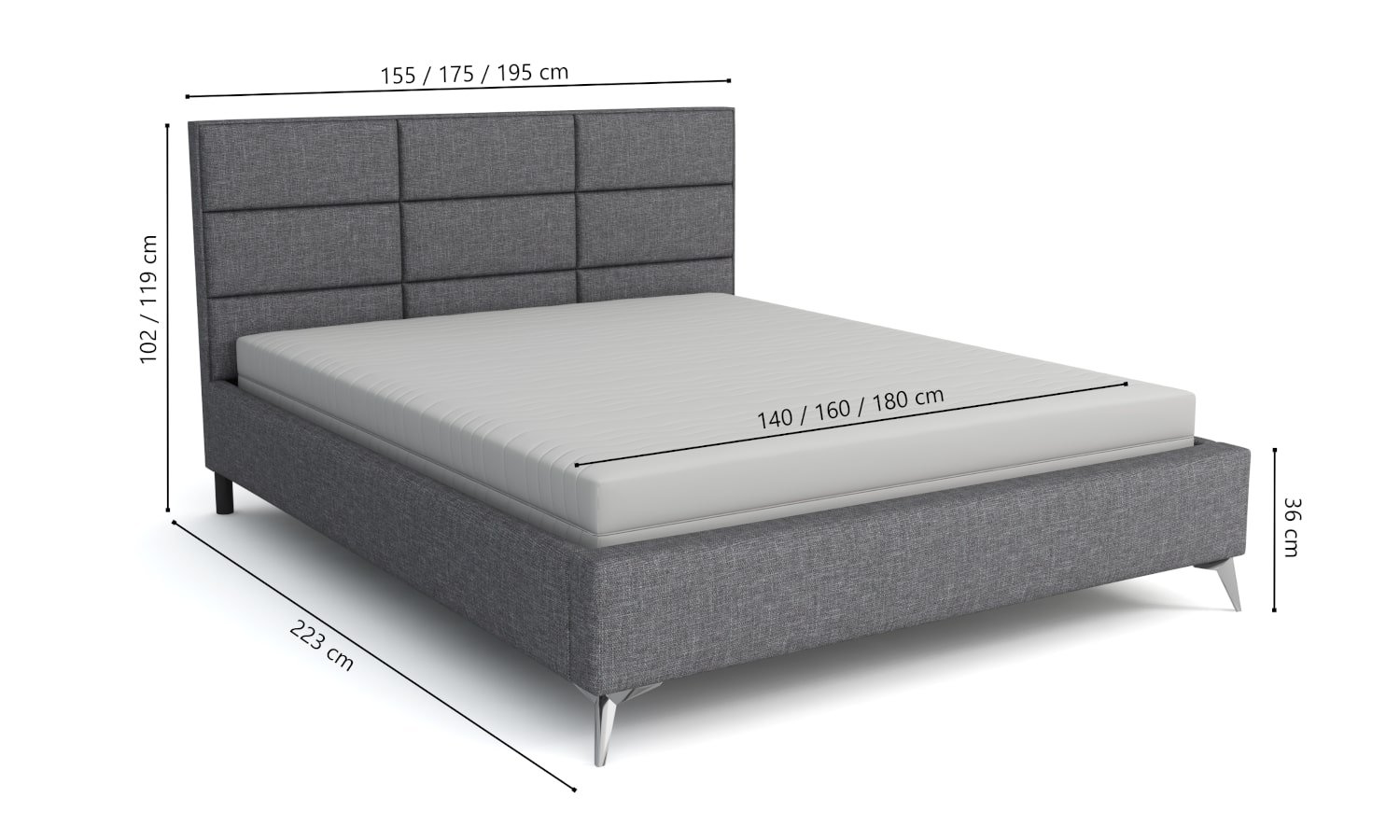 Łóżko na wysokich nogach Martin-d W6 wymiary