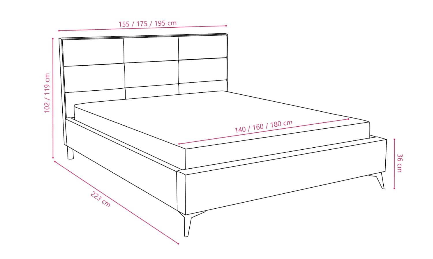 Łóżko na wysokich nogach Martin-e W6 rysunek