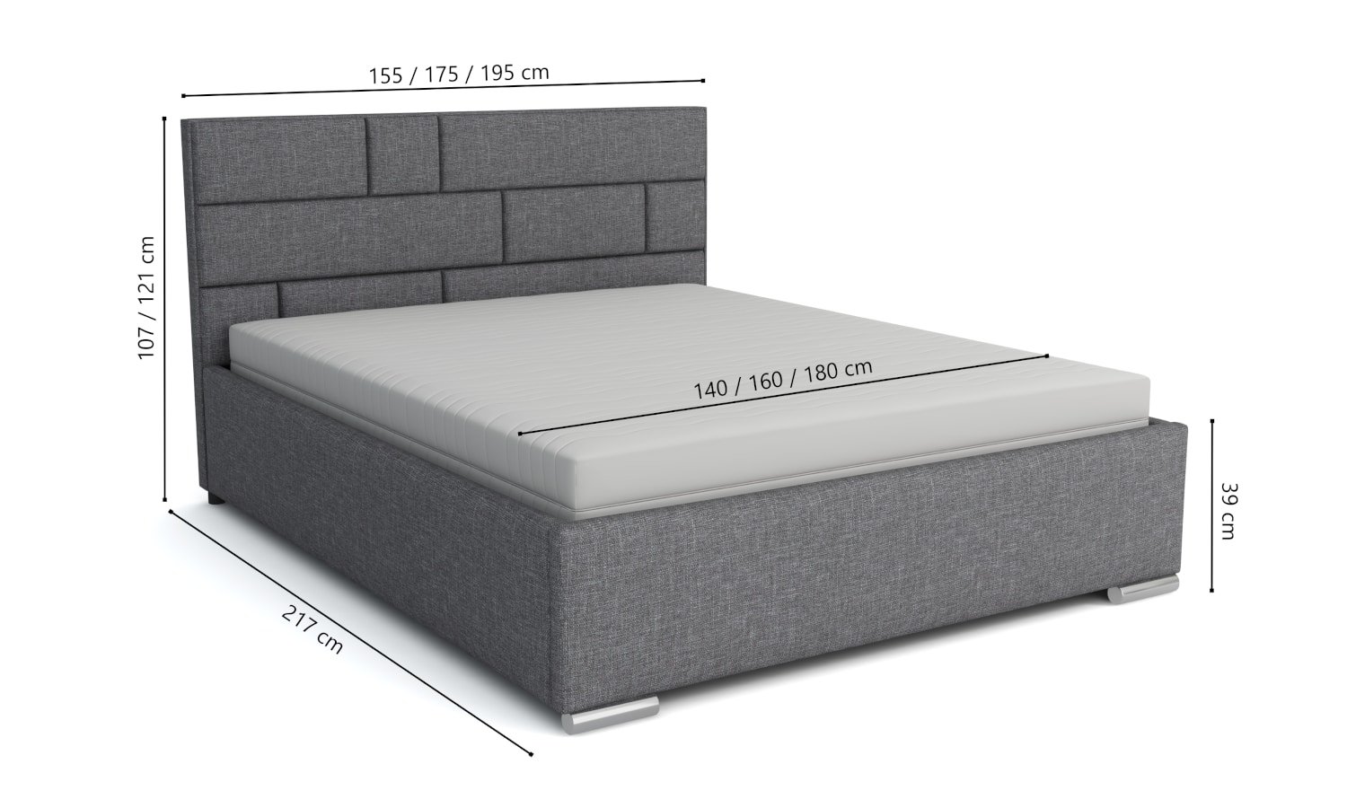 Łóżko z pojemnikiem Puro-q W10 wymiary